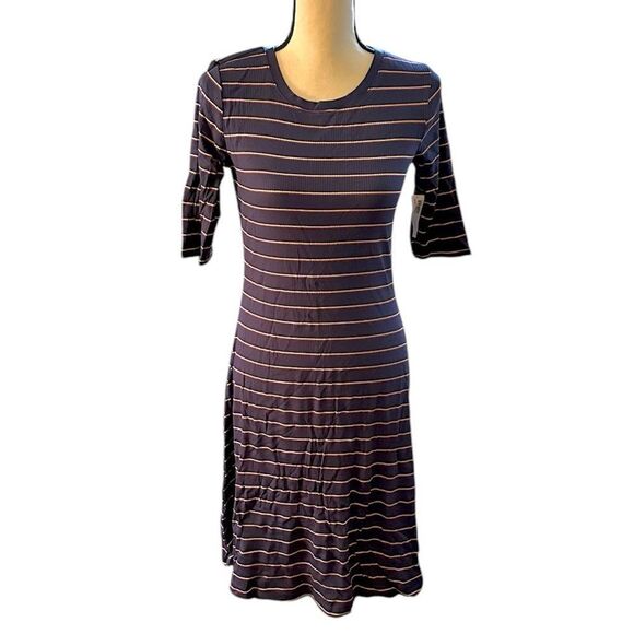 Striped Rib-Knit Fit & Flare Dress- TALL - Picture 9 of 16